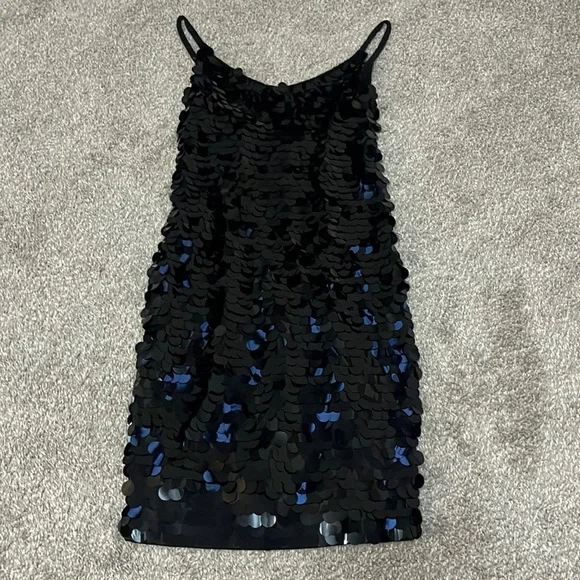 light blue dress with puff sleeves Blue Metallic Bubble Sleeve Flared Mini Dress Medium
